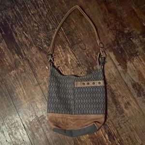 Faux Leather trimmed canvas crossbody bag NWOT
